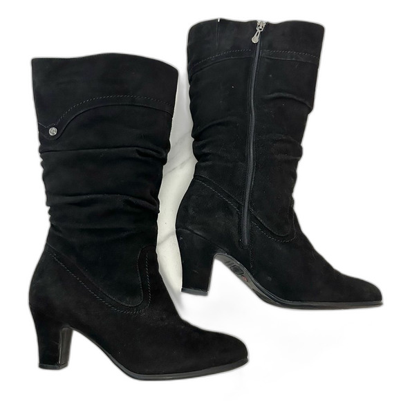 Blondo Black Valeska Slouchy Mid Calf Heeled Leather Boots Size 7.5 Classy - Picture 1 of 16